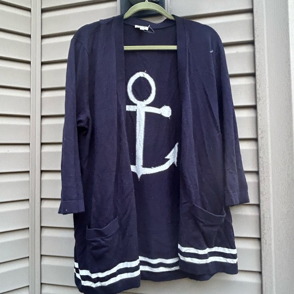 Talbots Anchor Sweater open cardigan size XL nwot nautical striped new - Picture 8 of 8